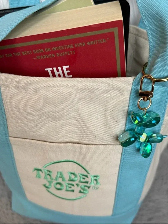 2026 Limited Edition Trader Joe's Mini Blue Canvas Tote with Balloon Dog Charm - Picture 3 of 9